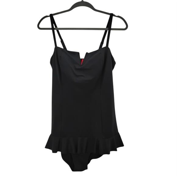 Spanx One Piece Ruffle Swim Dress Black Slimming Shaping Swimsuit Size 14 - Picture 1 of 5